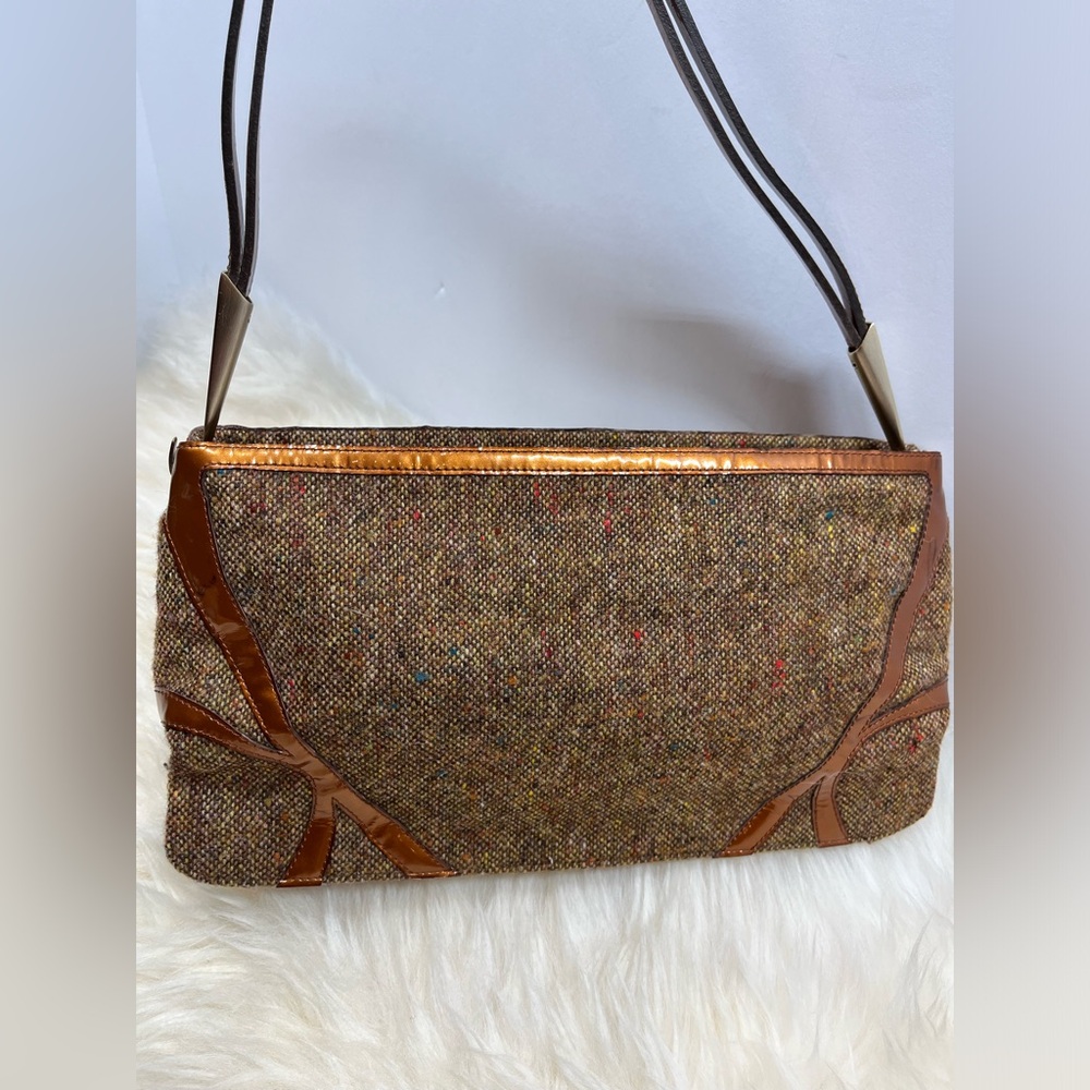 Bottega Veneta Vintage Tweed Patent Leather Copper Color Leather Shoulder Clutch - Picture 4 of 17